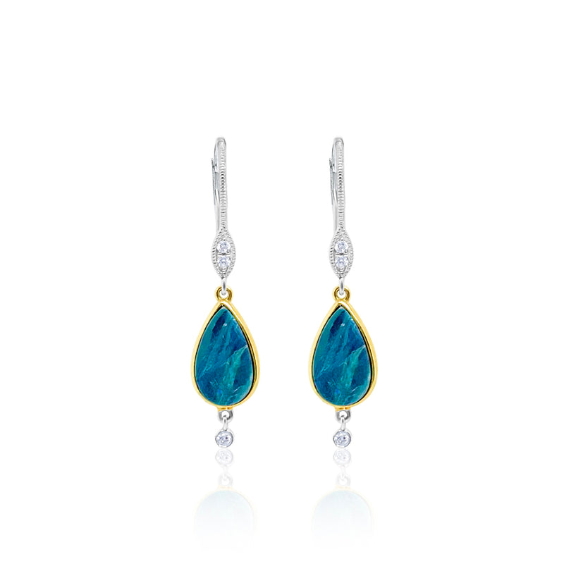 Two Tone Gold Opal Diamond Earrings