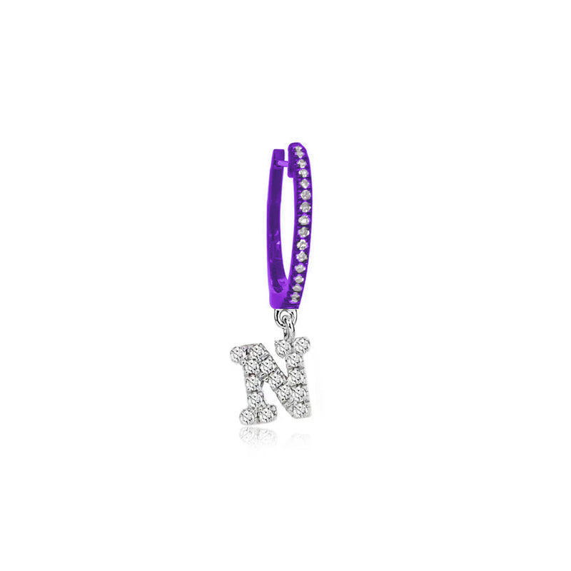 Groovy Purple Initial Diamond Huggie