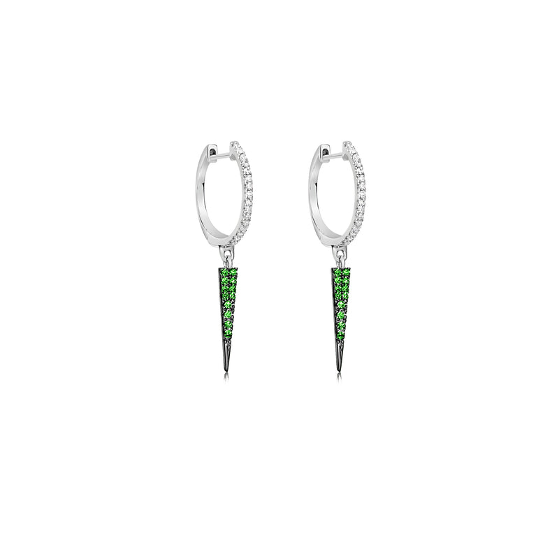 White Gold Emerald Dagger Earrings