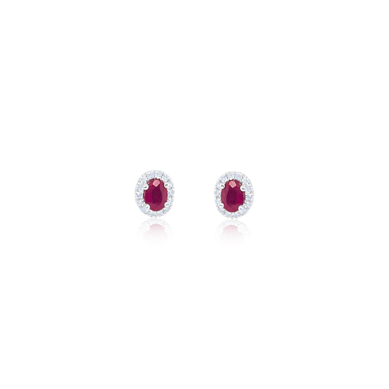 Ruby Studs with Diamond Halo