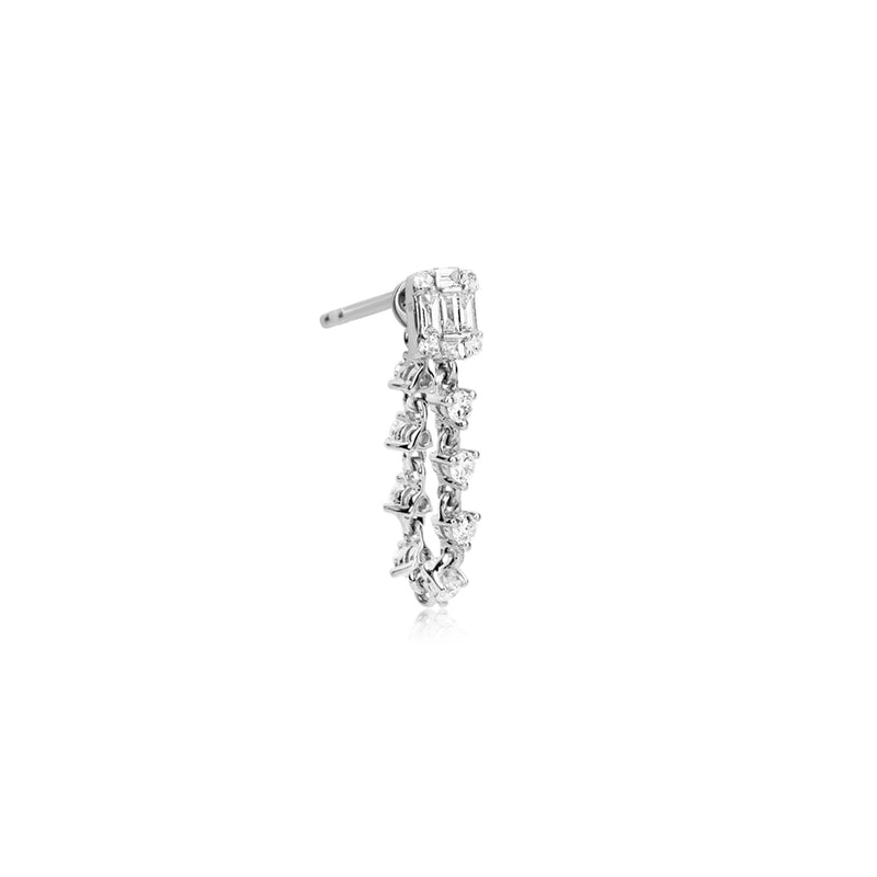 White Gold Illusion chain earrings - SINGLE (half pair)
