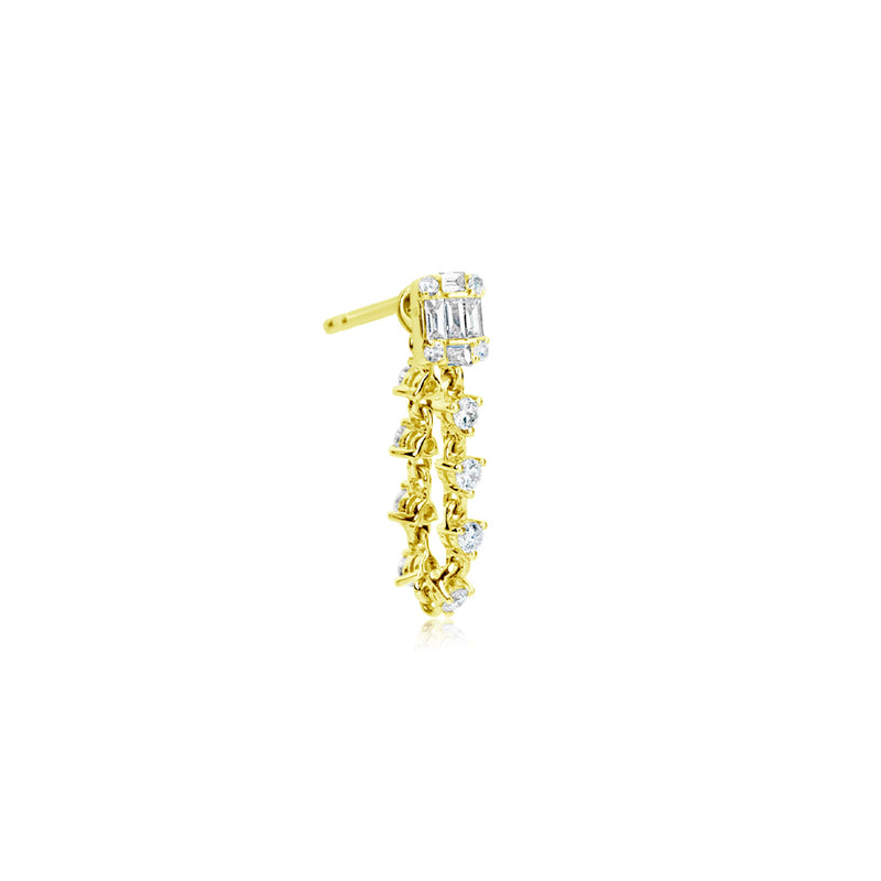 Yellow Gold Illusion chain earrings - SINGLE (half pair)