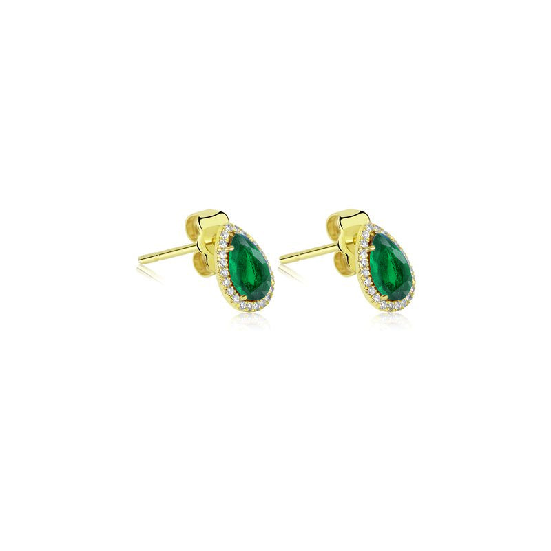 Tear Drop Emerald Yellow Gold Studs