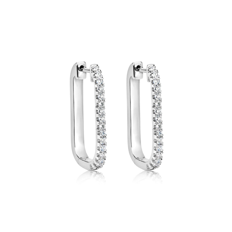 White Gold and Diamond Rectangle Hoops