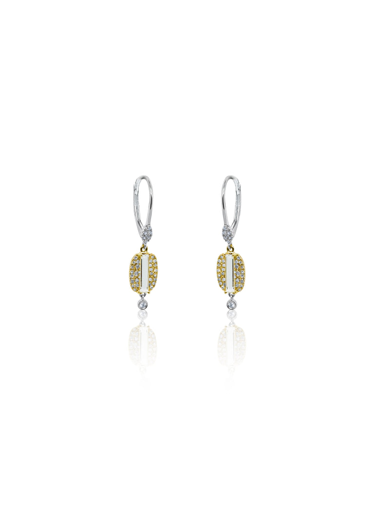 White Quartz Stripe and Diamond Earrings