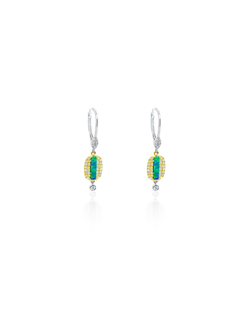 Blue Opal Stripe and .31 Ct Diamond Earrings