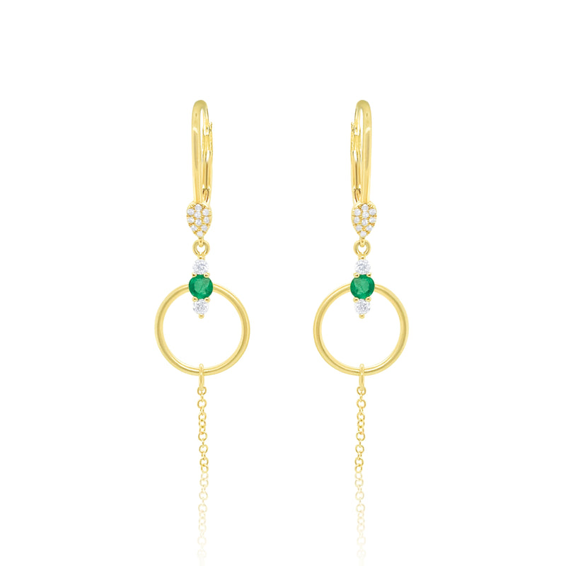 Yellow Gold Emerald and Hoop Earring IN STOCK READY TO SHIP