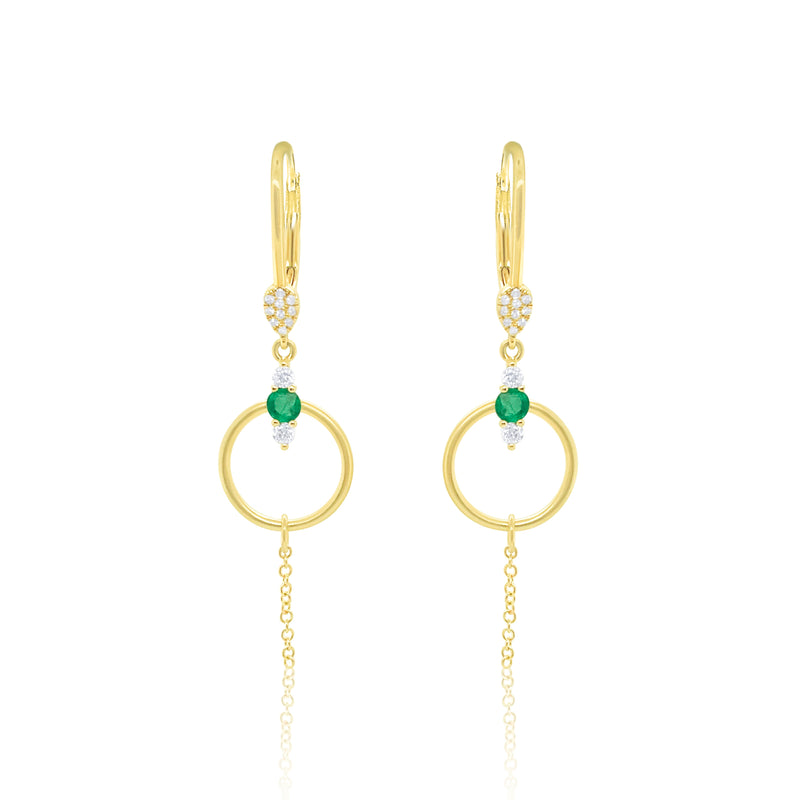Yellow Gold Emerald and Hoop Earring
