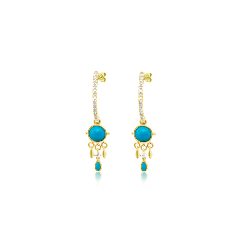 Mini Dream Catcher Earrings in Turquoise Diamond and 14kt Yellow Gold