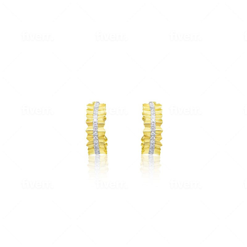 Yellow Gold Ripple Diamond Earrings