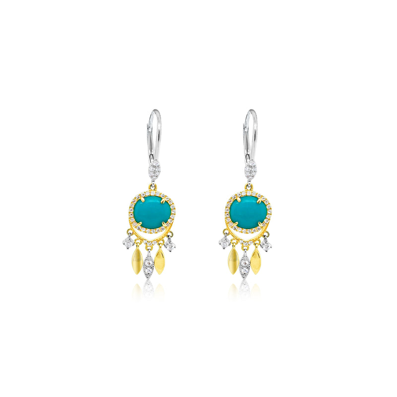 Turquoise Dream Catcher Earrings in 14kt Yellow Gold and Diamonds