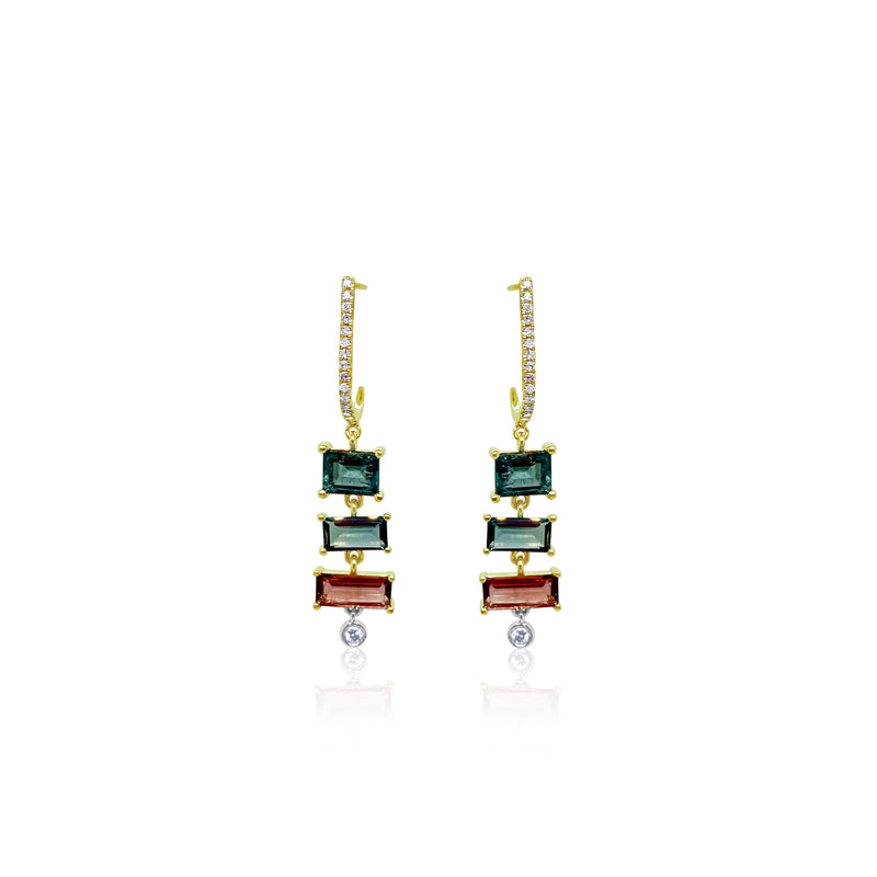 Watermelon Tourmaline and Diamond Earrings