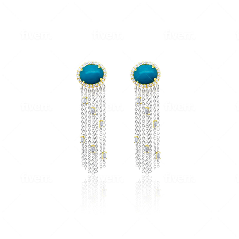 Turquoise and Diamond Fringe Earrings