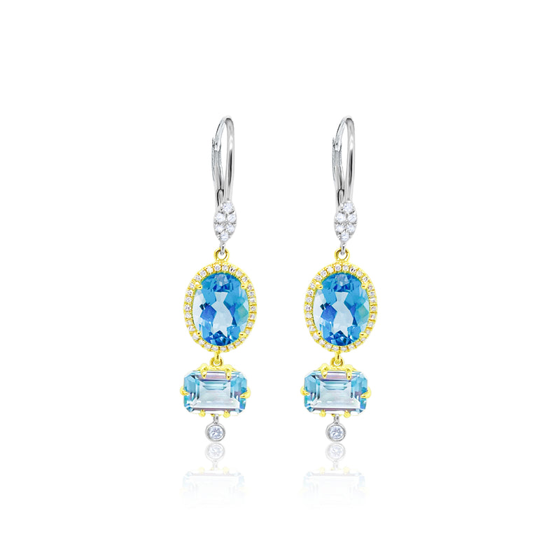 14kt Yellow and White Gold Blue Topaz Earrings with Diamonds