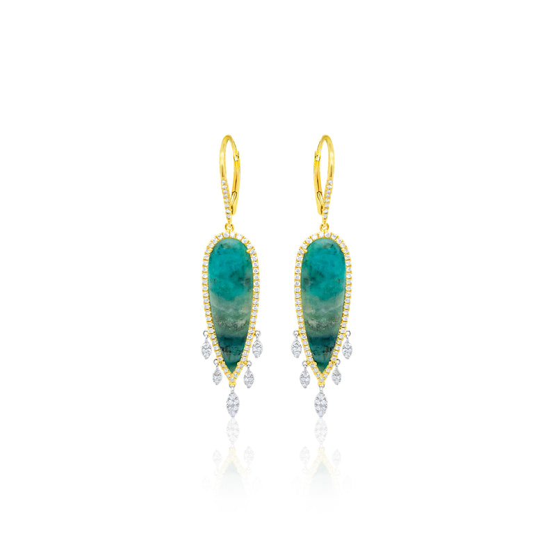Opalized Wood Diamond Dangle Drop Earrings .67 Cts