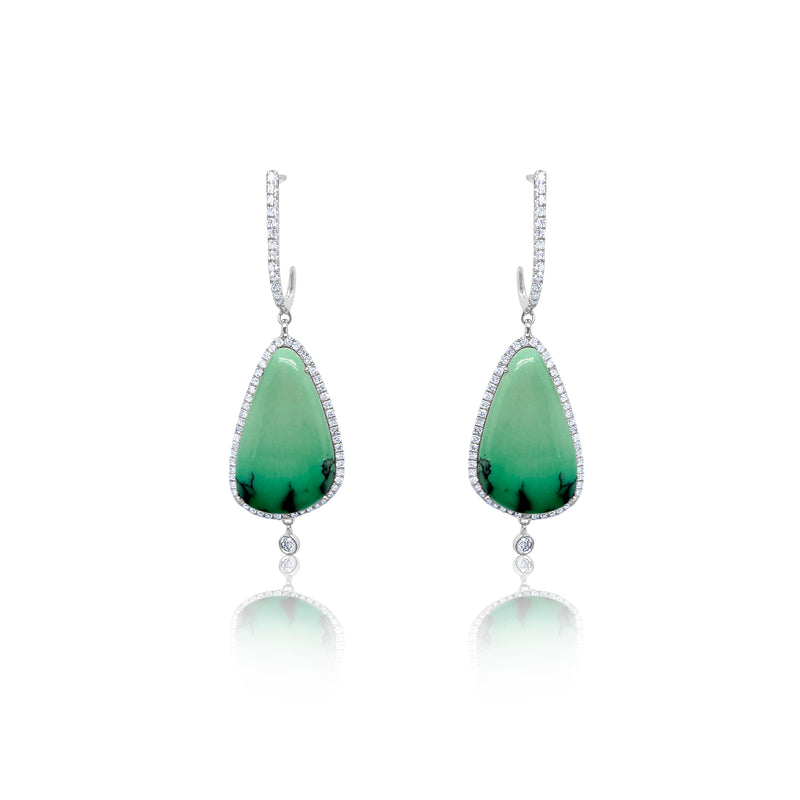 White Gold Green Turquoise and Diamond Earrings
