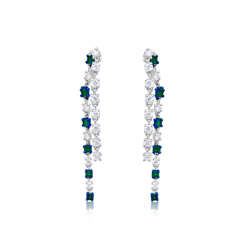 White Gold Diamond and Emerald Galactic Blue Drop Studs