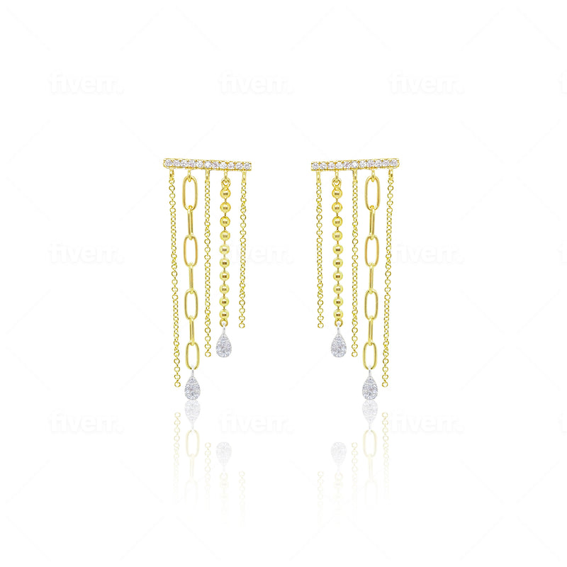Multi Chain Diamond Fringe Earrings