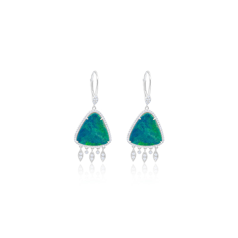 White Gold Opal and Diamond Fringe Earrings