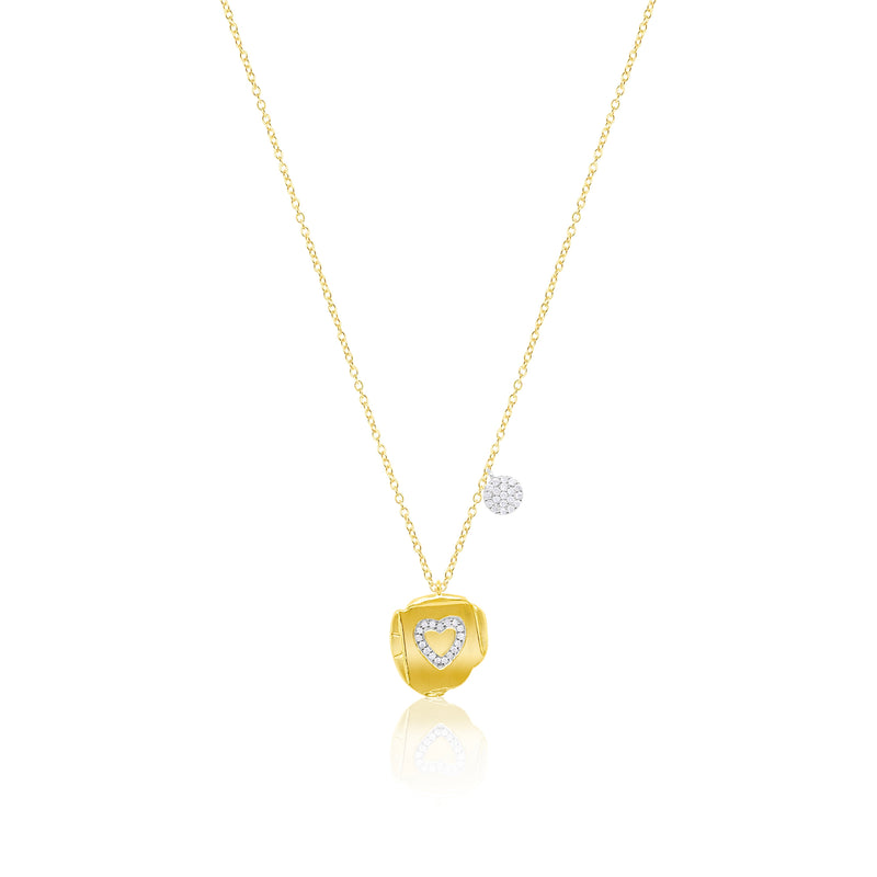 Gold Nugget Silver Diamond Heart Necklace