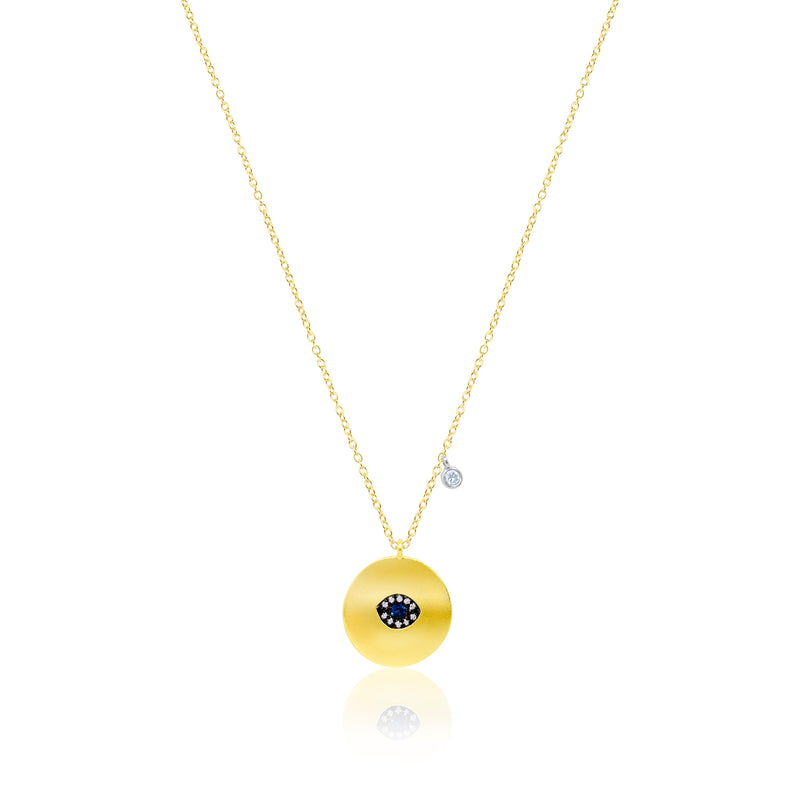 Yellow Silver Diamond and Sapphire Evil Eye Necklace