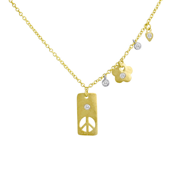 Meira T Silver and Diamond Peace Sign Diamond Necklace with Charms