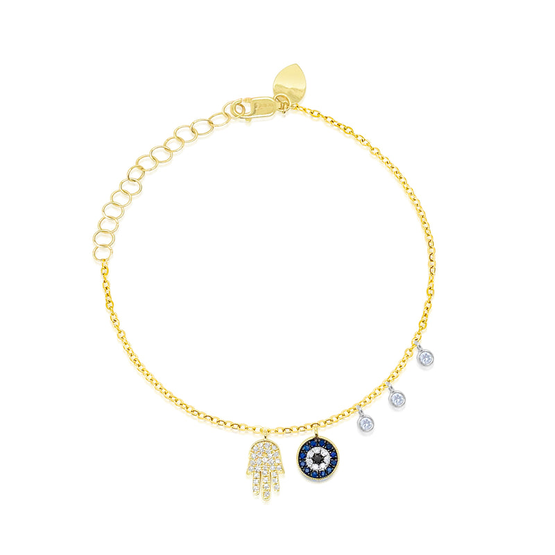 Yellow Gold Hamsa Evil Eye Bracelet