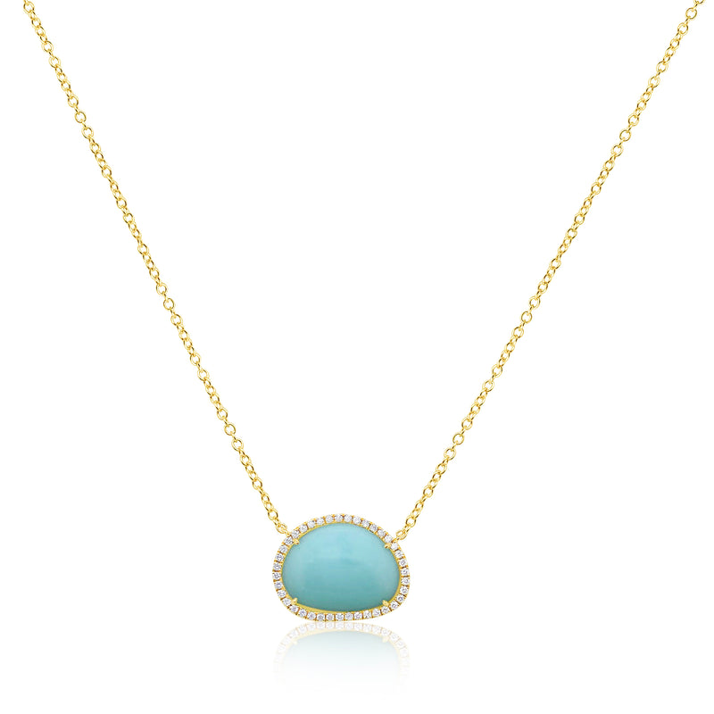 Yellow Gold Blue Opal Necklace