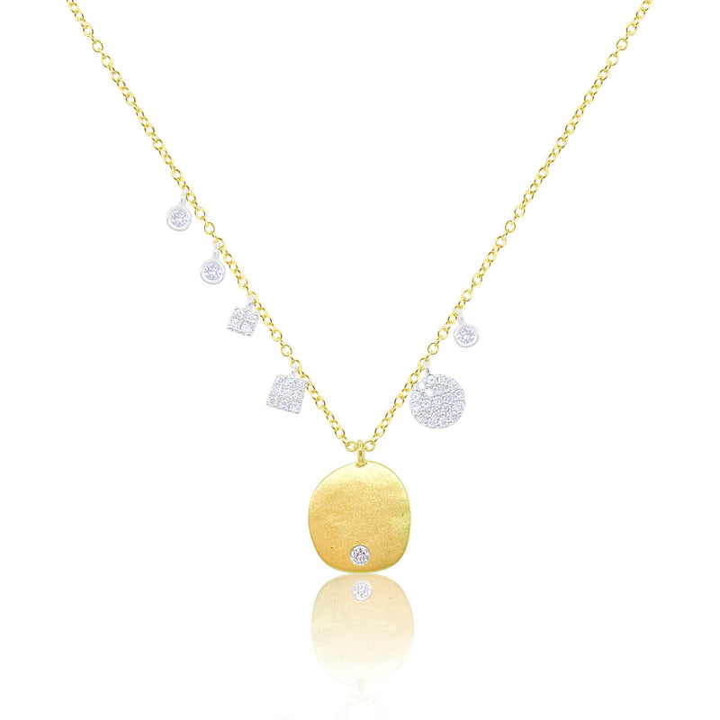 Yellow Gold Textured Diamond Disc Necklace