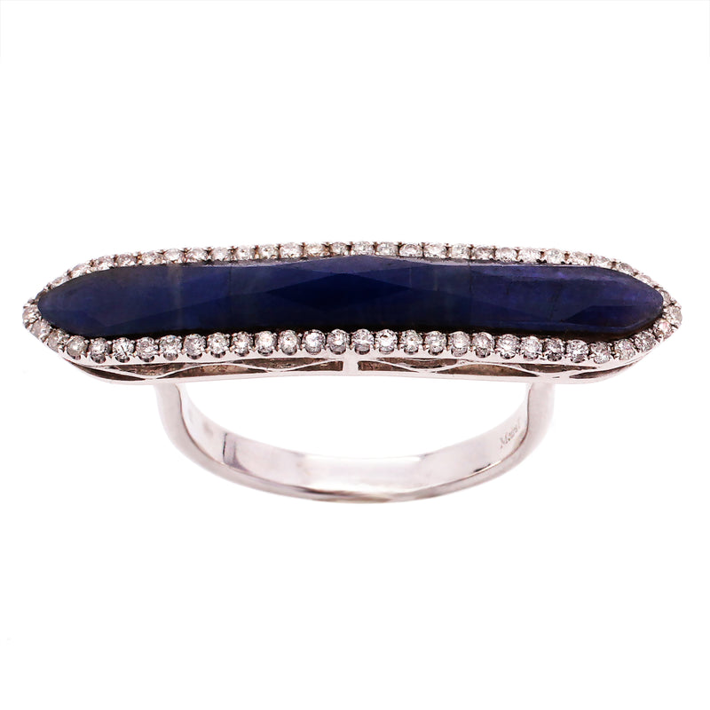 Elongated Blue Sapphire Statement Ring