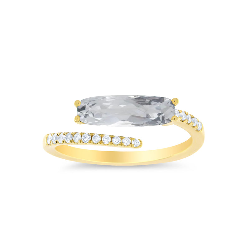 Spiral Yellow Gold and White Topaz Ring