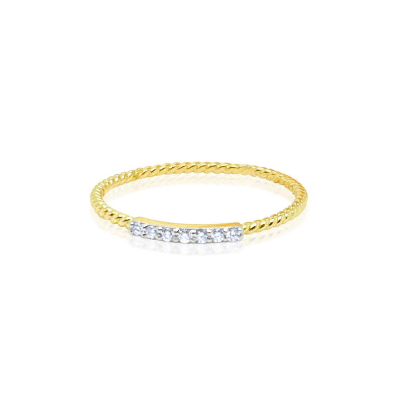 Dainty Gold Bead Ring with Diamond Bar