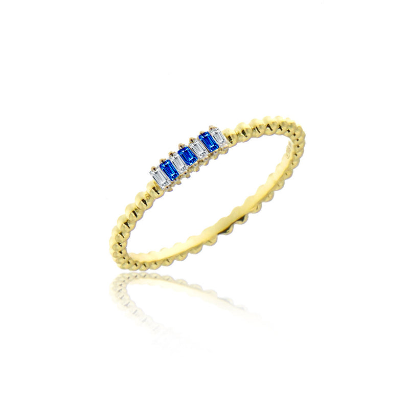 Baguette Diamond and Blue Sapphire Ring