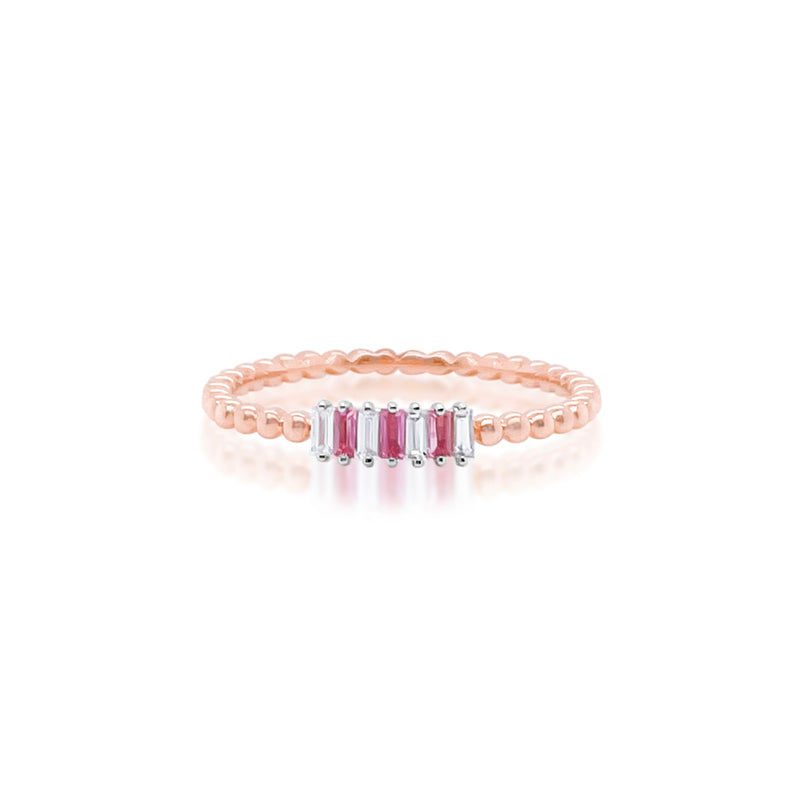 Rose Gold Pink Sapphire Diamond Beaded Ring