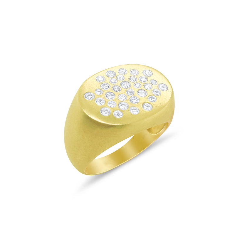 Brushed Gold Scattered Diamond Signet Ring