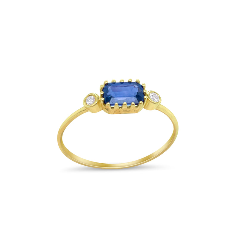 Dainty Blue Sapphire and Bezel Ring