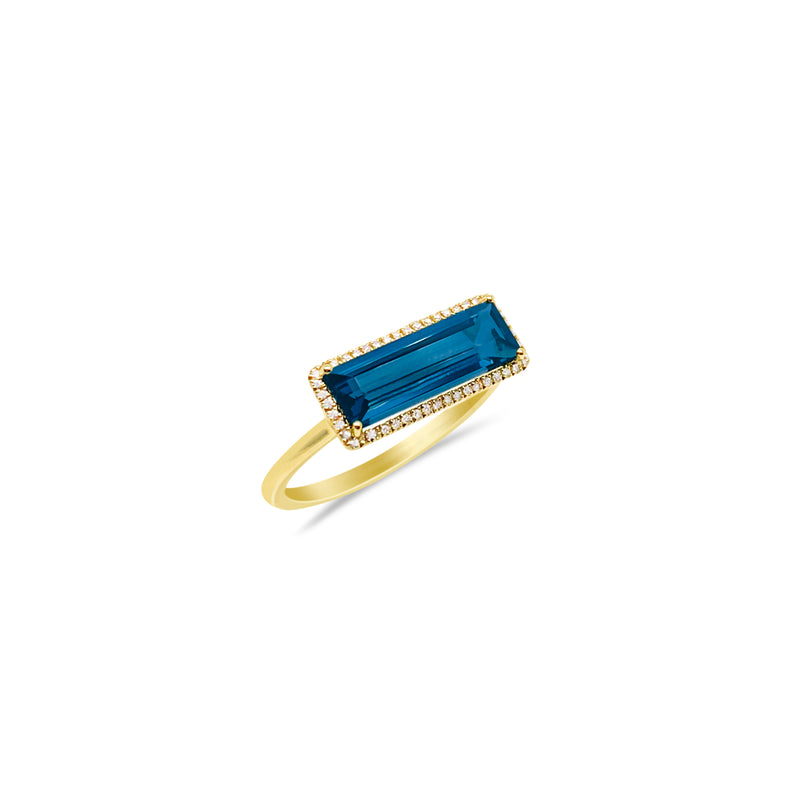 14kt Yellow Gold Blue Tourmaline and Diamond Rectangle Ring