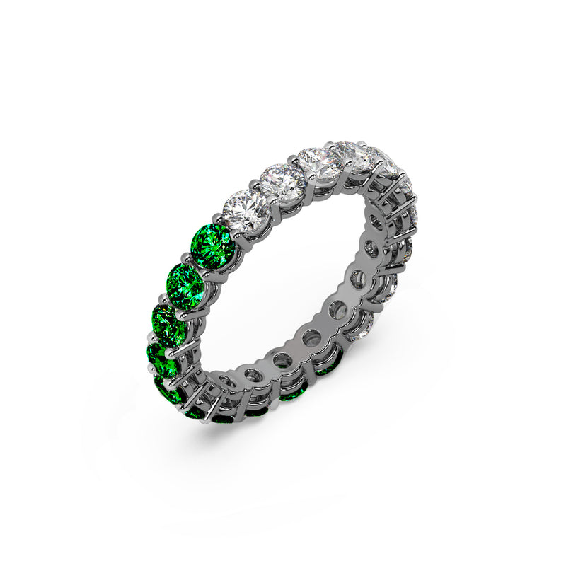 Half and Half Emerald and Diamond Black Rhodium Eternity Band