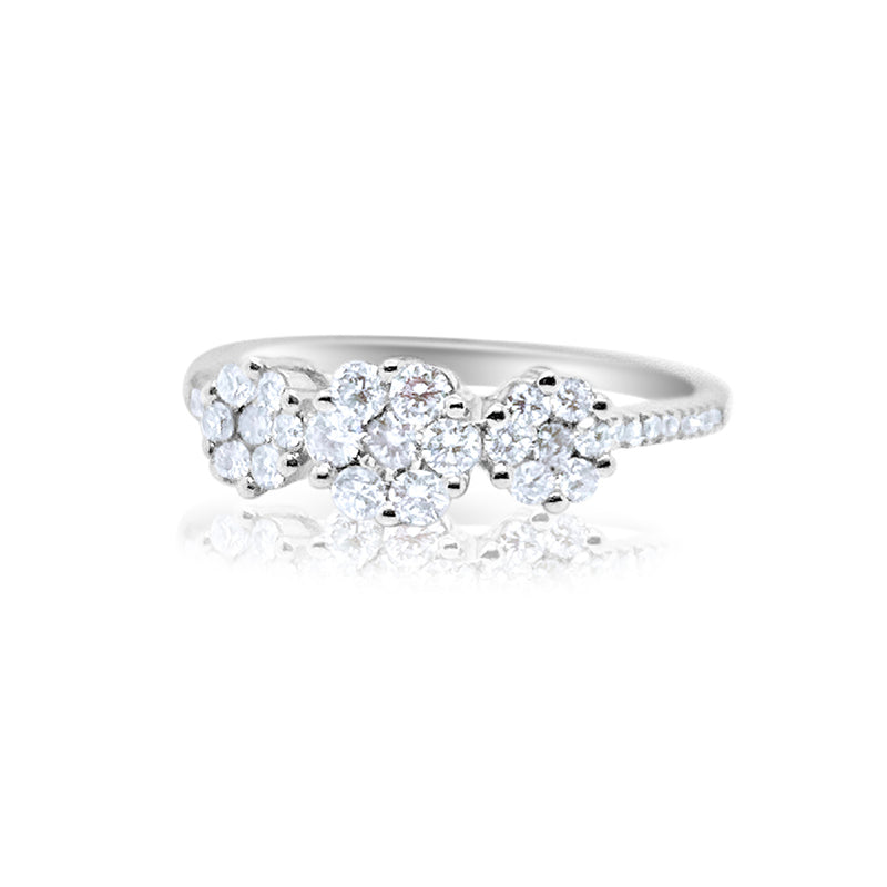White Gold Diamond Clusters Ring- Size 6.5