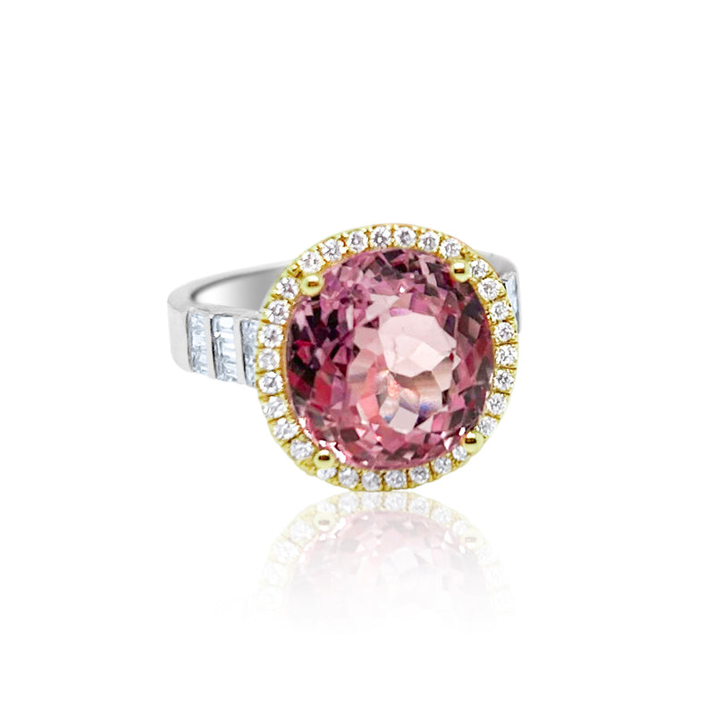 Two Tone Statement Kunzite and Diamond Ring