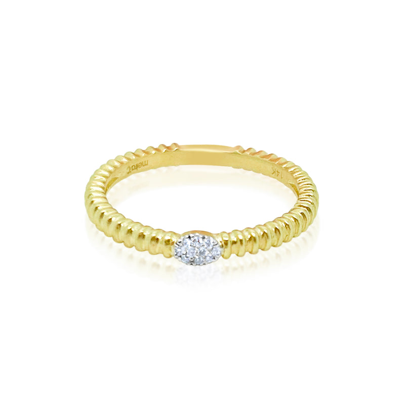 Yellow Gold Textured Diamond Oval Ring