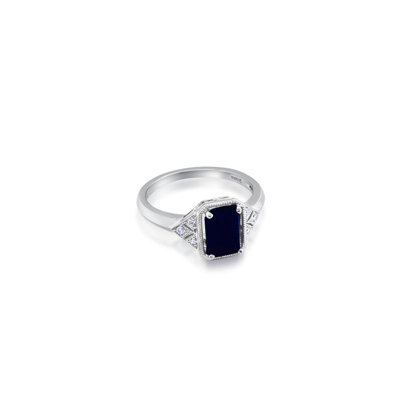 White Gold Blue Sapphire and Diamond Ring