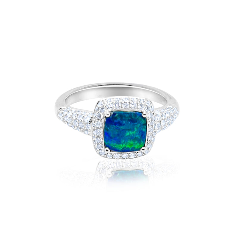 White Gold Diamond and Opal Ring