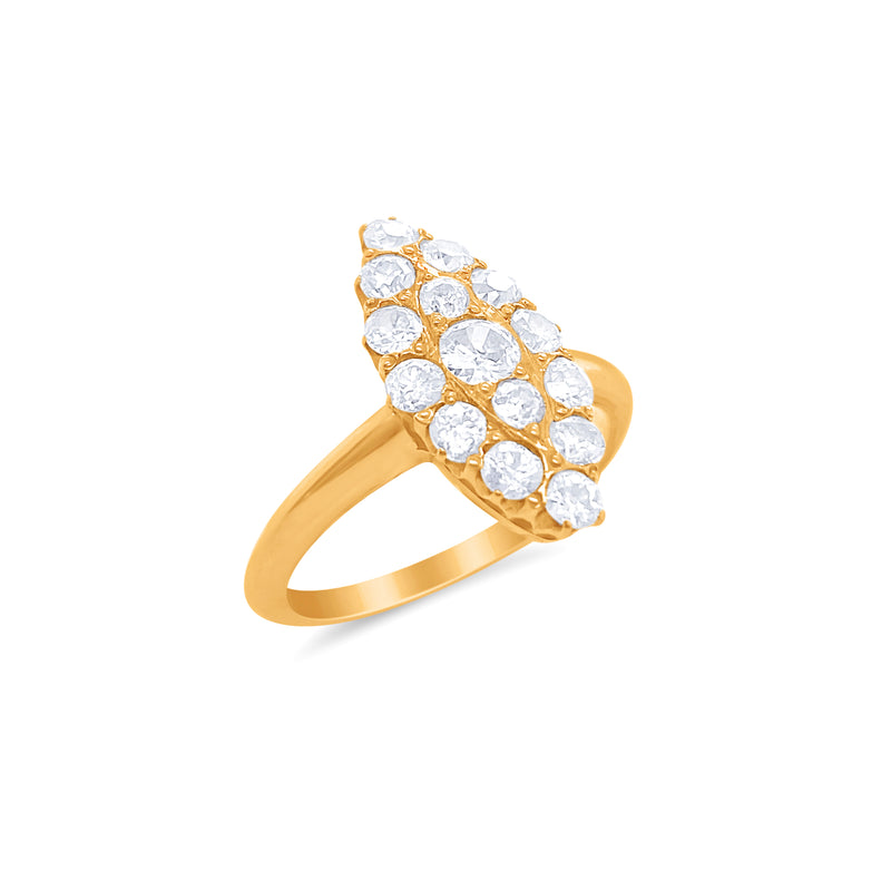 Vintage Diamond Elongated Yellow Gold Ring- ONLINE EXLUSIVE