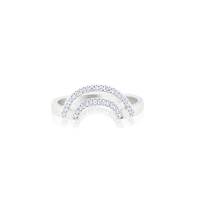 Size 6.5 White Gold Double Arch Diamond Ring