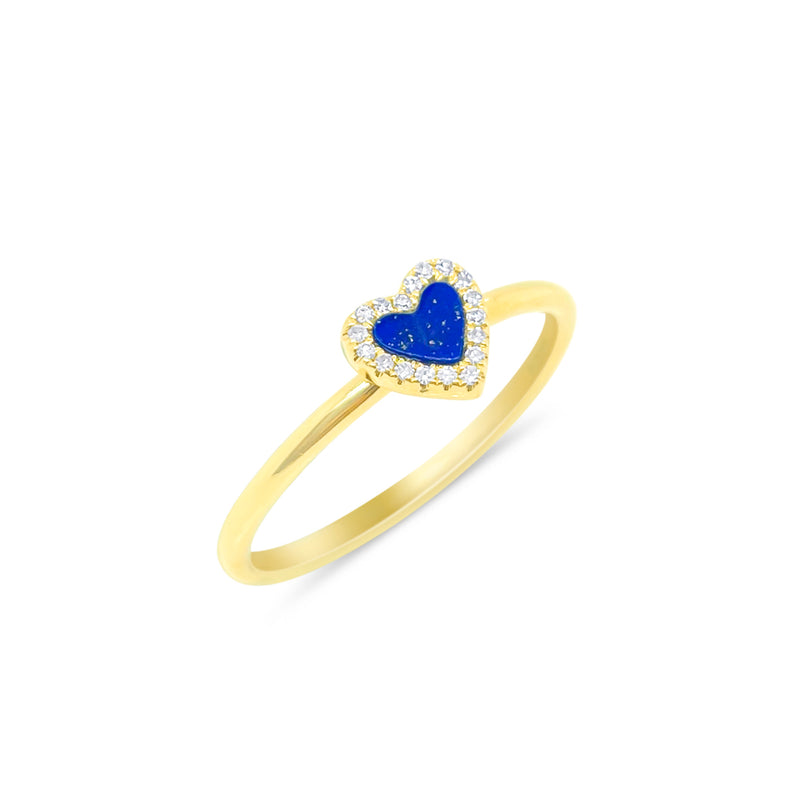 Yellow Gold Dainty Lapis Heart and Diamond Ring