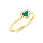 Yellow Gold Dainty Malachite and Diamond Heart Ring