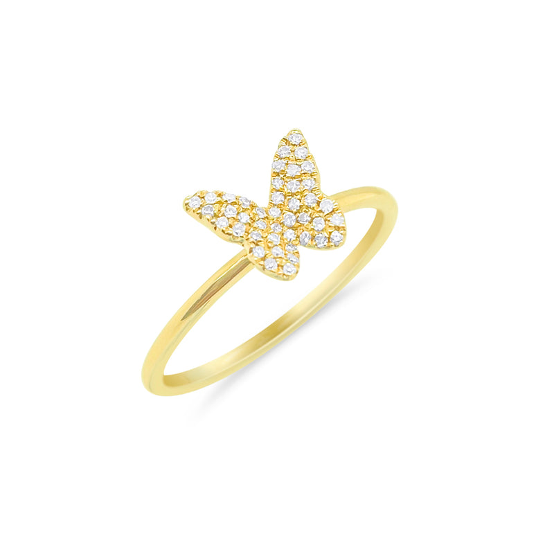 Yellow Gold Dainty Diamond Butterfly Ring