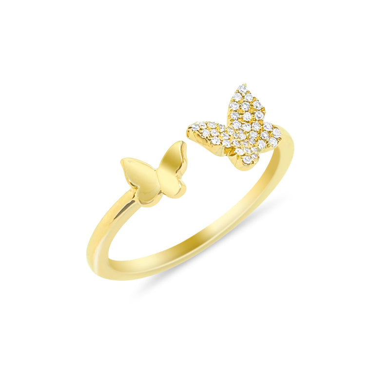 White Gold Open Diamond Butterflies Ring