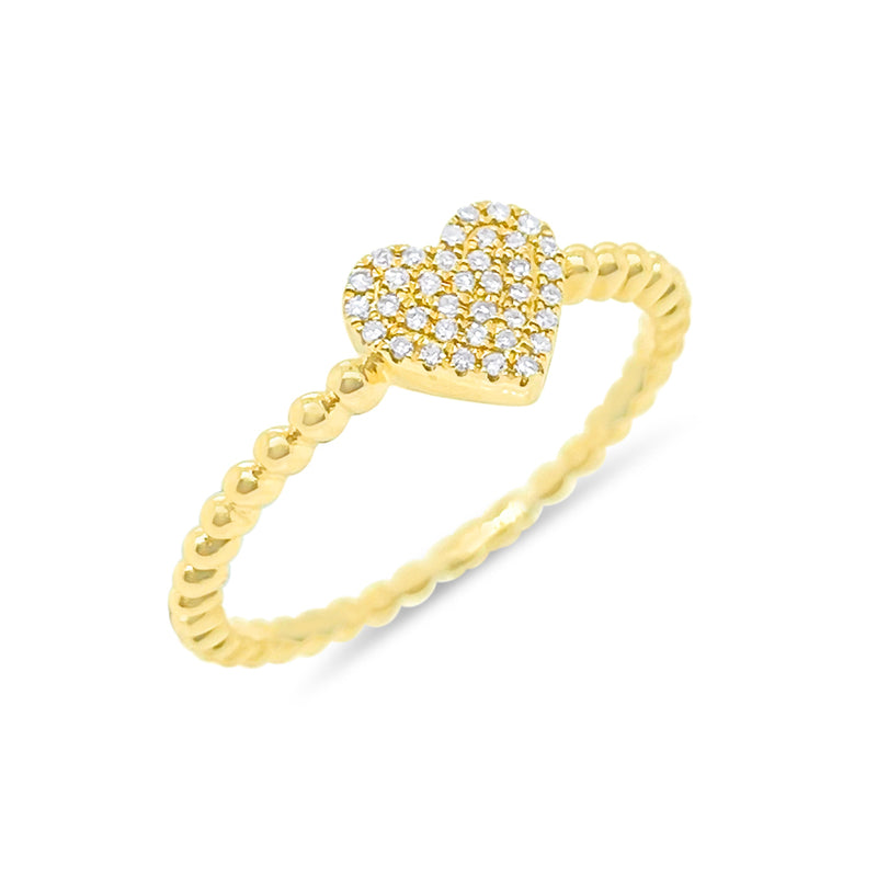 Yellow Gold Bead and Diamond Heart Band